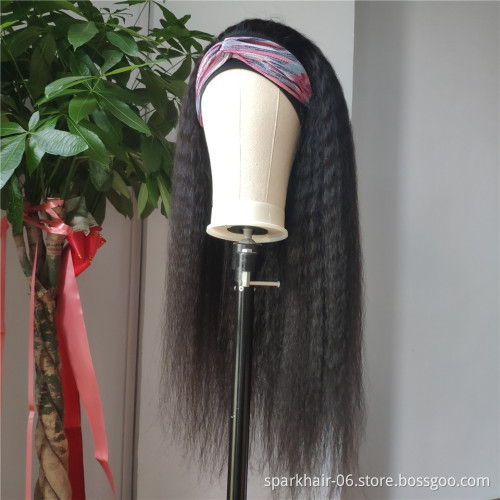 Wholesale Remy Virgin Human Hair Headband Wig,Half Wig Kinky Straight Human Hair For Black Women,Yaki Curly Human Hair Wig